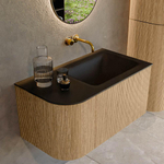 MONDIAZ KURVE 85cm Meuble salle de bain avec module 25 G - couleur Oak - 1 tiroir - 1 porte - vasque CLOUD droite - sans trous de robinet - Urban SW1138347