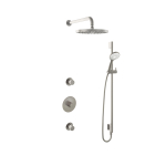 Hotbath Buddy Ensemble de douche de pluie IBS - bras mural 35 cm - pomme de douche ronde 30 cm - douchette 3 jets - barre coulissante - nickel brossé SW298888