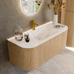 MONDIAZ KURVE-DLUX 110cm Meuble salle de bain avec module 25 G et D - couleur Oak - 1 tiroir - 2 portes - vasque CLOUD centre - 1 trou de robinet - couleur Frappe SW1137345