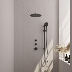 Brauer Black Carving Ensemble de douche de tête encastré - douche de tête 30cm - bras mural - barre de douche - avec corps encastré - 3 boutons Carving - douchette ronde 1 jet - noir mat SW716199