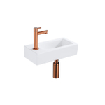 QeramiQ Fuente fonteinset – 37.5x18.5x9 cm – keramiek wit mat – kraangat links – geborsteld koperen kraan SW1232770
