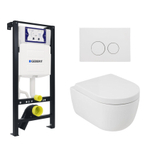 Plieger Kansas Toiletset - UP320 réservoir encastré - WC suspendu - compact - abattant wc - softclose - plaque de commande blanche mate - boutons ronds - blanc mat SW1223236