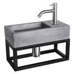 Differnz Ravo fonteinset – 38.5x18.5x25 cm – beton donker grijs – gebogen mat chromen kraan – met zwart frame SW373237