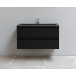 Basic Bella Meuble avec lavabo acrylique noir avec 1 trou de robinet 100x55x46cm Flat Pack Noir mat SW538655