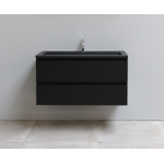 Basic Line Bella Ensemble de meuble salle de bain - 100x55x46cm - 1 lavabo - Acrylique - Noir - 1 trou de robinet - Sans miroir - Panneau de particules noir mat SW538655