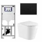 QeramiQ Dely Toiletset - 36.3x51.7cm - diepspoel - rimless - Geberit UP320 inbouwreservoir - met Burda frame - softclose toiletzitting - mat zwarte bedieningsplaat - ronde knoppen - glans wit SW1102476