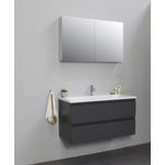 Basic Bella Meuble avec lavabo acrylique avec 1 trou de robinet et armoire de toilette à 2 portes grise 100x55x46cm Flat Pack Anthracite mat SW538696