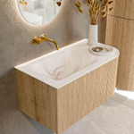 MONDIAZ KURVE-DLUX 85cm Meuble salle de bain avec module 25 D - couleur Oak - 1 tiroir - 1 porte - vasque CLOUD gauche - sans trou de robinet - couleur Frappe SW1137328