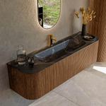 MONDIAZ KURVE-DLUX 160cm Meuble salle de bain avec module 25 G et D - couleur Walnut - 1 tiroir - 2 portes - vasque BIG MEDIUM centre - 1 trou de robinet - couleur Lava SW1137262