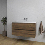 Adema Chaci Ensemble de meuble 101x46x57cm avec 2 tiroirs sans poignée vasque en céramique blanche sans trou de robinet Noyer SW809375