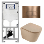 QeramiQ Dely Pack WC - 36,3x51,7cm - à fond creux - sans bride - réservoir encastré Geberit UP320 - abattant WC à fermeture douce - plaque de commande en cuivre - boutons rectangulaires - beige mat SW1242414