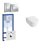 Villeroy & Boch Subway Compact Pack WC à fond creux avec réservoir encastrable, abattant et plaque de commande verticale/horizontale chrome SW158380