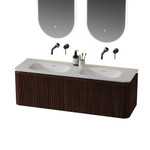 Royal Plaza Terra Edge Badkamermeubelset - 140x44.7x46cm - solid surface wastafel wit mat - 2 wasbakken - zonder kraangaten - 2 lades - kastanje (walnoot) SW1471923
