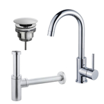 Fortifura Calvi Wastafelkraanset - hoge wastafelkraan - draaibare - uitloop - always open plug - design - sifon - hoogglans chroom SW911740