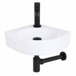 QeramiQ Fuente Pack Lave-mains d'angle - 30x30x10cm - 1 trou de robinet - céramique - robinet Noir mat - Blanc SW1111511