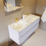 Mondiaz VICA-DLUX Ensemble de meuble de salle de bain - 120cm - meuble sous-vasque cale - 2 tiroirs - lavabo encastré cloud gauche - 1 trou de robinet - version haute de 60cm - glace SW1088320