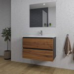 Adema Industrial 2.0 ensemble de meubles de salle de bain 80x45x55cm 1 lavabo ovale en céramique blanc 1 trou de robinetterie miroir rectangulaire bois/noir SW857433