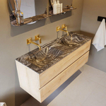 Mondiaz VICA-DLUX ensemble de meuble de salle de bain - 130cm - meuble sous-vasque chêne blanchi - 2 tiroirs - lavabo encastré cloud double - sans trous de robinet - miroir modèle spot - version XL 60cm de haut - lave SW1098536