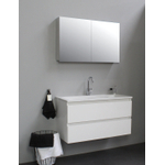 Basic Bella Meuble avec lavabo acrylique 1 trou de robinet 100x55x46cm avec armoire toilette à 2 portes gris Blanc brillant SW398067