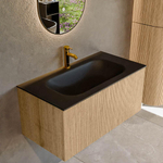 MONDIAZ KURVE 90cm Meuble salle de bain - couleur Oak - 1 tiroir - vasque BIG SMALL centre - 1 trou de robinet - Urban SW1138359