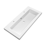 BRAUER Foggia Plan vasque 100x46cm 2 trous de robinet avec trop plein et vasque simple marbre minéral Blanc mat SW542362