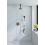Fortifura Calvi Ensemble de douche à l'italienne - rond - thermostatique - bras plafond - glijstang - douche principale de 25 cm - douchette ronde - flexible lisse - Cuivre brossé PVD SW1244986
