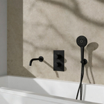 Fortifura Calvi Ensemble de robinet de baignoire - bec - 22cm réductible - flexible métallique - douchette ronde - partie encastrable - support mural - noir mat SW1244025