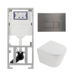 QeramiQ Dely Pack WC - 36,3x51,7cm - à fond creux - sans bride - réservoir encastré Geberit UP320 - abattant WC softclose 35 mm - plaque de commande gunmetal - boutons rectangulaires - blanc mat SW1235382