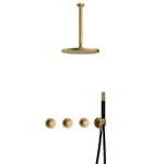 Hotbath Cobber IBS70 Ensemble de douche de tête encastré - bras de plafond 30 cm - douche de tête ronde 30 cm - douchette à main en barre - laiton brossé SW677652