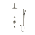 Hotbath Cobber IBS20 Ensemble de douche de pluie encastré - bras de plafond 15 cm - douche de tête ronde 30 cm - douchette 3 jets - barre de douche - nickel brossé SW440645