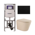 QeramiQ Dely Pack WC - 36,3x51,7cm - à fond creux - sans bride - réservoir encastré Geberit UP320 - abattant WC softclose 35 mm - plaque de commande en plastique noir mat - boutons ronds - beige mat SW1236517