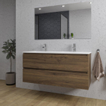 Adema Chaci Ensemble meuble de salle de bains - 120x46x57cm - 2 vasques en céramique blanche - 2 trous pour robinets - 2 tiroirs - miroir rectangulaire - noyer (bois) SW816529