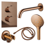 Fortifura Calvi Ensemble de robinet de baignoire - bec - 22cm réductible - flexible en métal - douchette ronde - partie encastrable - support mural - cuivre brossé PVD SW1244027