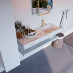 Mondiaz ALAN-DLUX Ensemble de meuble - 120cm - meuble Frappe mat - 0 tiroirs - Lavabo Cloud Frappe suspendu - vasque Droite - 1 trou de robinet SW809090