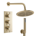 Crosswater MPRO Regendoucheset inbouw - 3 hendels - 30cm douchekop - handdouche - wandarm - geborsteld messing (goud) SW1472644