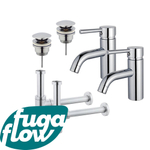 FugaFlow Eccelente Sobrado Kit robinet lavabo - pour double vasque - robinet bas - bonde clic clac - siphon design - Chrome brillant SW1124281