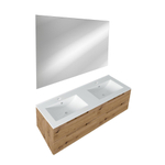 Saniclass Prime Balance Ensemble meuble de salle de bains - 120x55x45cm - 2 vasques rectangulaires en céramique blanche - 2 trous de robinet - 4 tiroirs - miroir rectangulaire - chêne rustique SW1159471