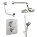 Crosswater MPRO Ensemble de douche à effet pluie encastré - 2 leviers - vidage de baignoire - pomme de douche 20 cm - douchette à main - barre de douche - bras mural - inox brossé SW1472745