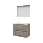 Basic-Line Basic 46 ensemble de meubles de salle de bain 80x46cm sans poignée 2 tiroirs lavabo acrylique 0 trous de robinetterie miroir mfc scotch oak SW350818