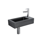 QeramiQ Fuente Ensemble lave-mains - 37.5x18.5x9cm - céramique - trou de robinet à droite - robinet lave-mains chromé - bonde - siphon bas - Noir mat SW1232723