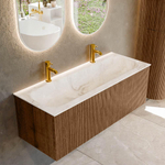 MONDIAZ KURVE-DLUX 120cm Meuble salle de bain - couleur Walnut - 1 tiroir - vasque BIG LARGE centre - 2 trous de robinet - couleur Frappe SW1137470