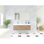 HR Matrix ensemble meuble de salle de bain 3d 140cm 2 tiroirs sans poignée avec bandeau en chêne français avec vasque kube 2 trous de robinetterie blanc SW857139