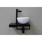 Proline fonteinset compleet met keramieken waskom glans wit rechts, zwart blad, kraan, sifon en afvoerplug mat zwart SW536626