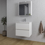 Saniclass Chaci Meuble de salle de bain - 60x46x55cm - lavabo en céramique blanc - 1 vasque ovale - 1 trou de robinet - 2 tiroirs - armoire miroir - blanc mat SW826879