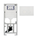 Geberit Bâti-support encastrable - UP320 - plaque de commande QeramiQ metal - DualFlush - boutons ronds - Blanc brillant SW976091