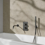 Fortifura Calvi Badkraan set - uitloop - 22cm inkortbaar - metalen slang - staafhanddouche - inbouwdeel - wandhouder - geborsteld gunmetal PVD SW1242588