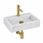 Fortifura Fuente pack lave-mains – rectangulaire – 38 x 24 x 8 cm – marbre blanc – robinet doré mat SW1111483
