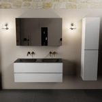 Mondiaz AIVY Ensemble de meuble - 120x45x50cm - 0 trous de robinet - 2 vasques Urban Solid surface - Gauche et droite - 2 tiroirs - avec armoire de toilette - MDF Talc SW892369