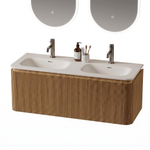 Royal Plaza Terra Edge Ensemble meuble de salle de bains - 120x44.7x46cm - vasque en solid surface blanc mat - 2 vasques - 2 trous de robinet - 2 tiroirs - sandwood (chêne clair) SW1471916