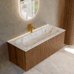 MONDIAZ KURVE-DLUX 110cm Meuble salle de bain - couleur Walnut - 1 tiroir - vasque BIG MEDIUM centre - 1 trou de robinet - couleur Glace SW1138046